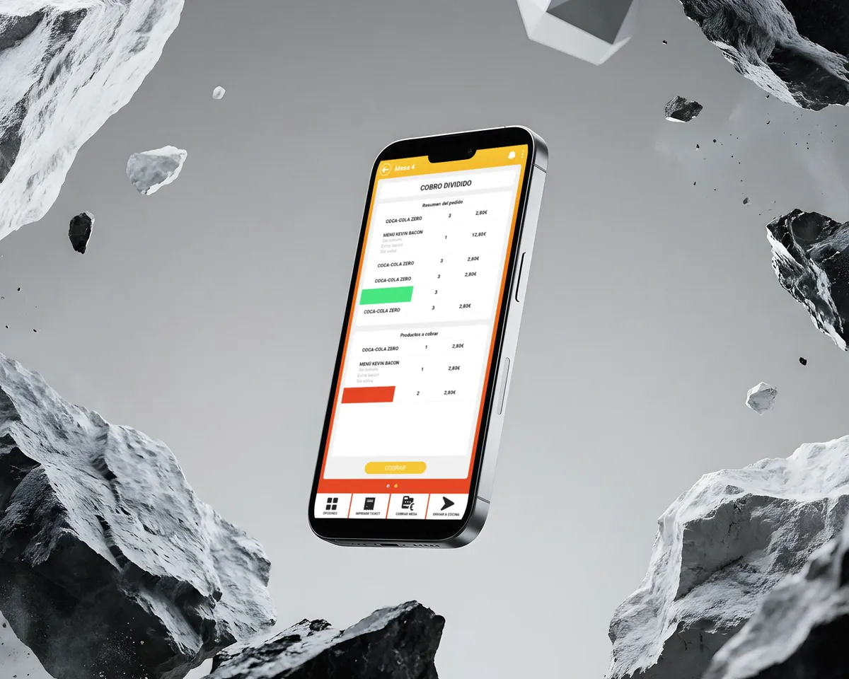 Móvil con el software Turbopos para pagos NFC y comandas